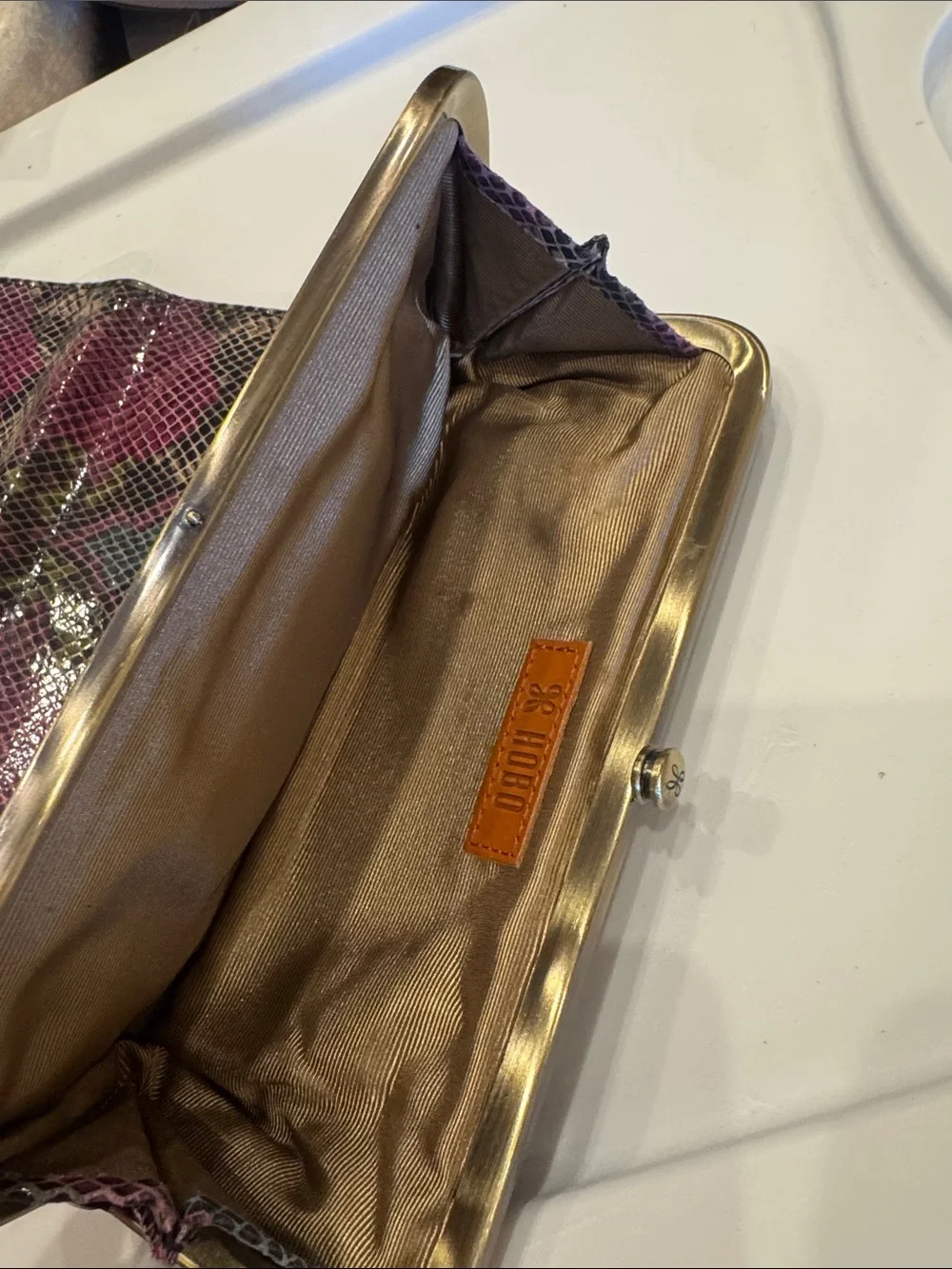 HOBO Pink and Brown Snake-Print Wallet with Gold Trim